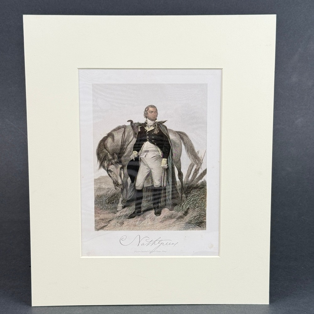 1862 Antique Hand Colored Engraving Nathanael Greene Major General Southern Army